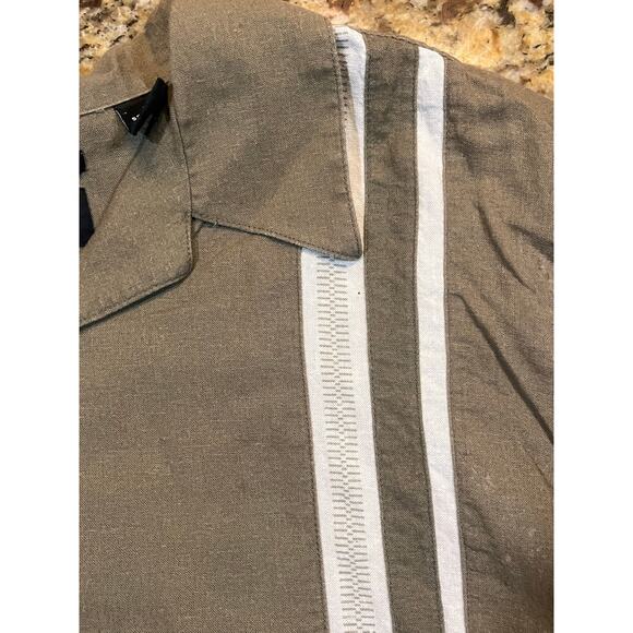 Haggar Shirt Linen Blend Mens XL  Button Up Short Sleeve Brown Coastal Beachwear - Picture 1 of 7